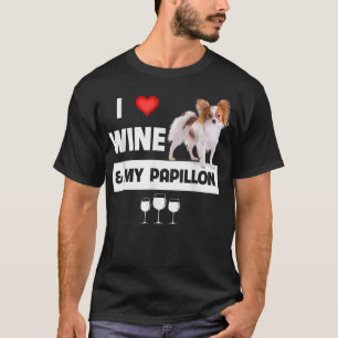 I Kärlek Vin och min Papillon Mamma Pappa Hund P T Shirt