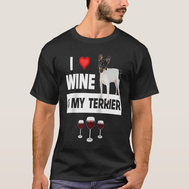 I Kärlek Vin och My Smooth Fox Terrier Hund Pappa T Shirt (Framsida)