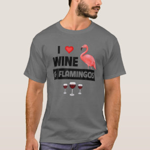 I Kärlek Vin och Rosa Flamingos Zoo Wildlife Natur T Shirt