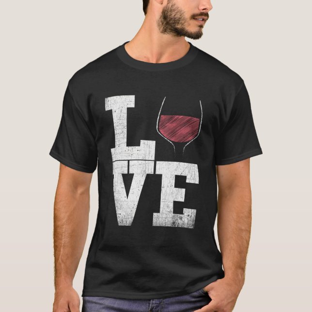 I Kärlek Vin Red Vin Glass Heart - Vin Drinker Di T Shirt (Framsida)