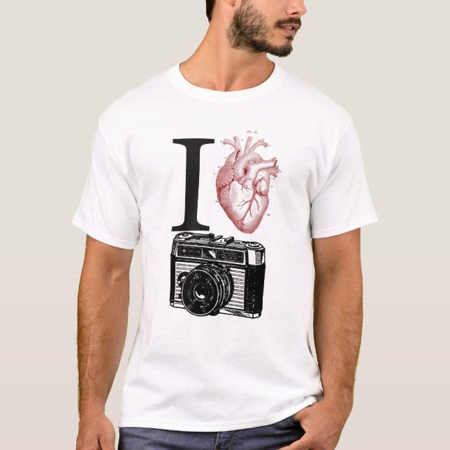 I Kärlek Vintage Camera Photography T Shirt (Framsida)