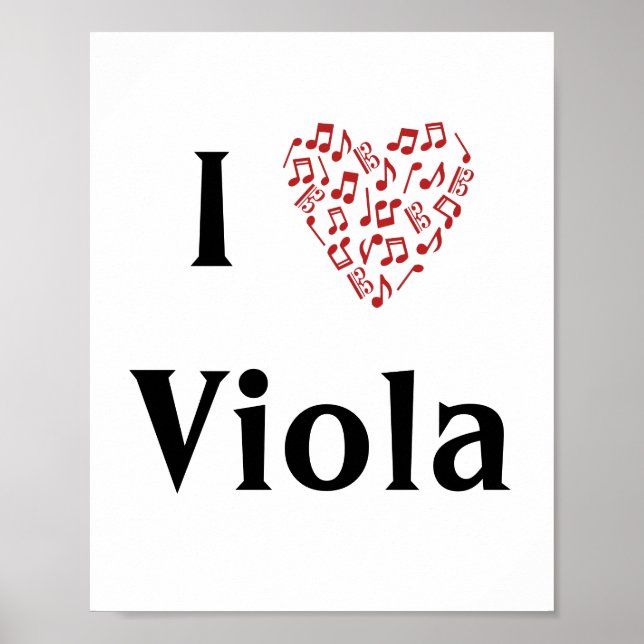 I Kärlek Viola Alto Clef Red Heart of Musik noter Poster (Framsidan)