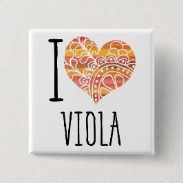 I Kärlek Viola Orange Mandala Heart Knapp