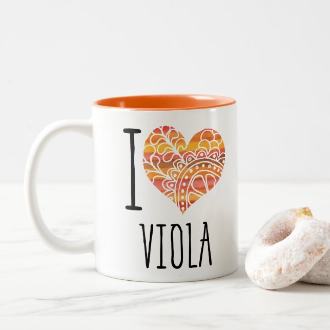 I Kärlek Viola Orange Mandala Heart Två-Tonad Mugg (Med munk)