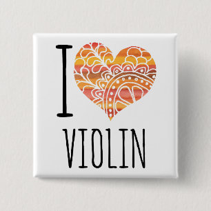 I Kärlek Violin Orange Mandala Heart Knapp