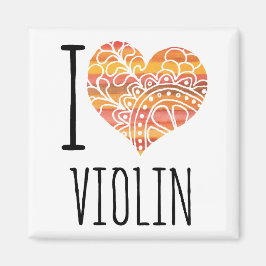 I Kärlek Violin Orange Mandala Heart Magnet