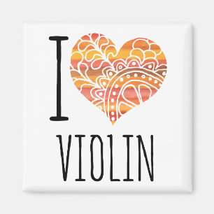 I Kärlek Violin Orange Mandala Heart Magnet