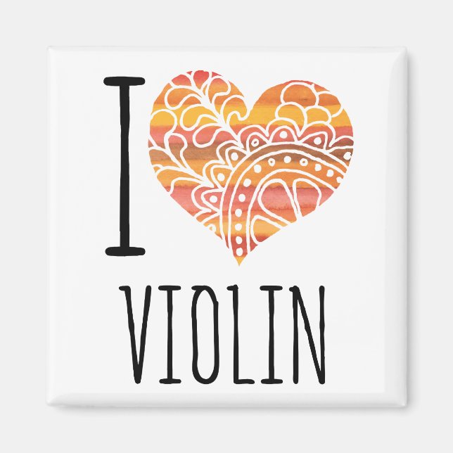 I Kärlek Violin Orange Mandala Heart Magnet (Framsidan)