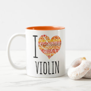 I Kärlek Violin Orange Mandala Heart Två-Tonad Mugg