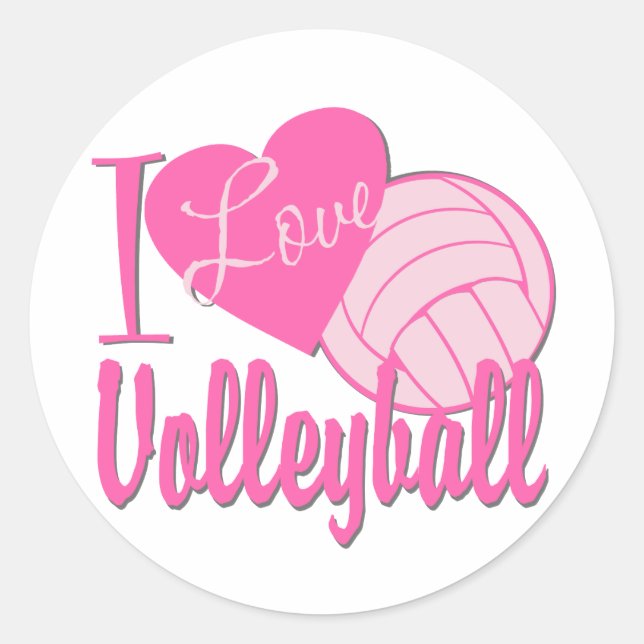 I Kärlek Volleyball Rosa Runt Klistermärke (Framsida)
