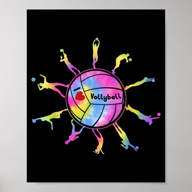 I Kärlek Volleyball Sport Tie Dey Volleyball Fläkt Poster (Framsidan)
