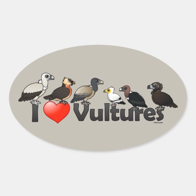 I Kärlek Vultures (Eurasia) Ovalt Klistermärke (Framsida)