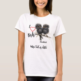 I Kärlek Whimsical Birds Blackbird T Shirt