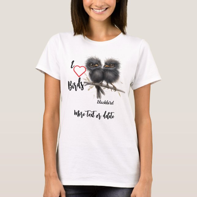 I Kärlek Whimsical Birds Blackbird T Shirt (Framsida)