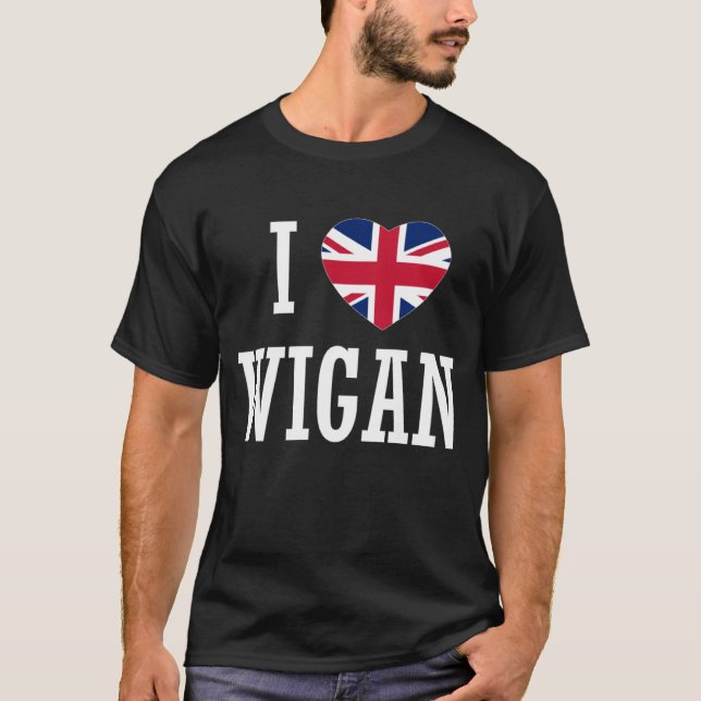 I Kärlek Wigan England Union Jack Flagga Heart Eng T Shirt (Framsida)