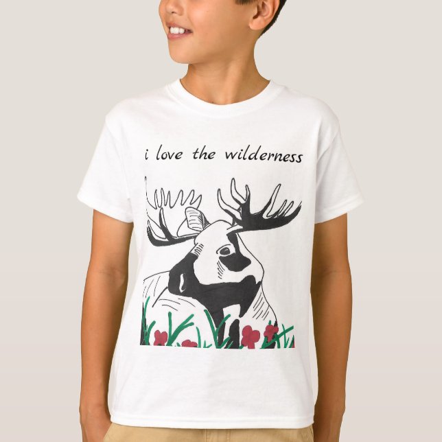 I Kärlek, Wilderness Rustic Wildblommor Moose T Shirt (Framsida)