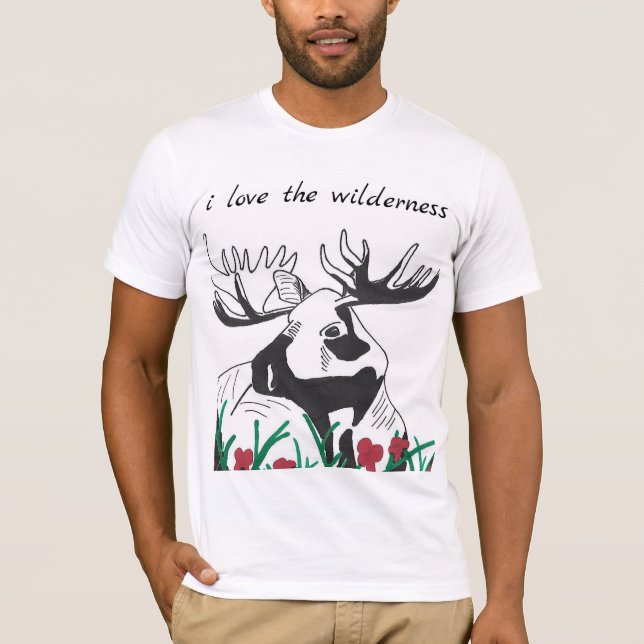 I Kärlek, Wilderness Rustic Wildblommor Moose T Shirt (Framsida)
