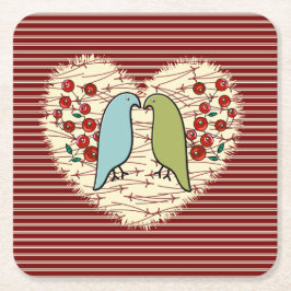 I Kärlek Winter Birds and Berries Underlägg Papper Kvadrat