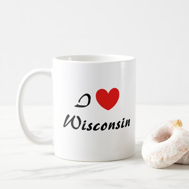 I Kärlek Wisconsin Heart Typography Coffee Mugg (Med munk)