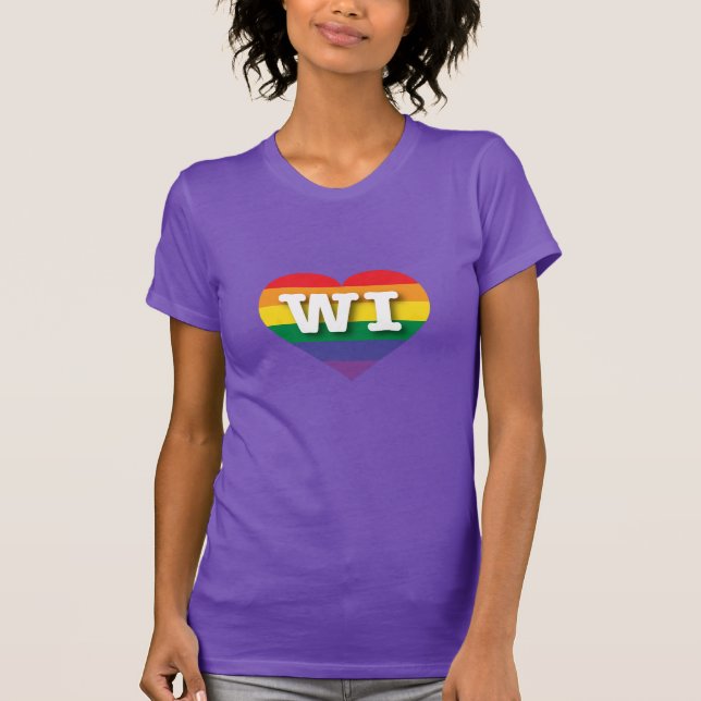 I Kärlek Wisconsin Rainbow Heart T-shirt (Framsida)