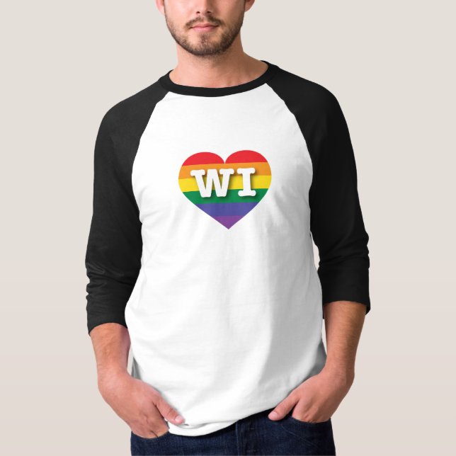 I Kärlek Wisconsin Rainbow Heart T Shirt (Framsida)