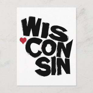 I Kärlek Wisconsin State Karta Art Vykort