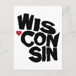 I Kärlek Wisconsin State Karta Art Vykort