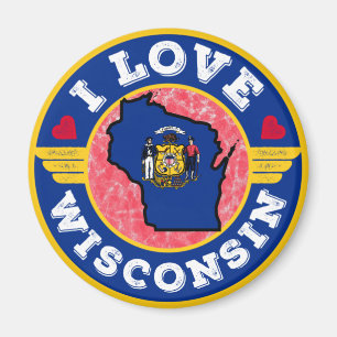 I Kärlek Wisconsin-staten Karta och Flagga Magnet