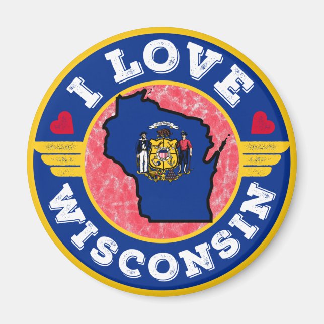 I Kärlek Wisconsin-staten Karta och Flagga Magnet (Framsidan)