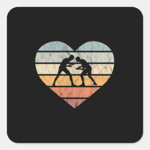 I Kärlek Wrestling Retro Heart Fyrkantigt Klistermärke