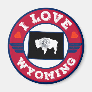 I Kärlek Wyoming Statlig flagga och Karta Magnet