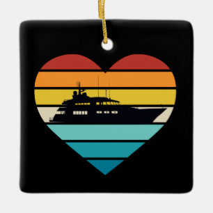 I Kärlek Yacht Kapten Frakt Retro Sunset Julgransprydnad Keramik