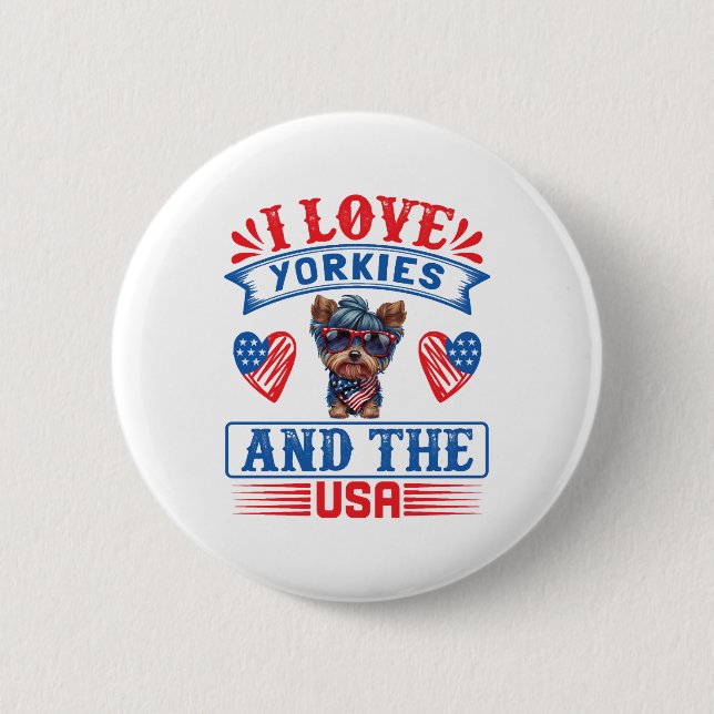 I kärlek Yorkies och USA 01 Knapp (Framsida)