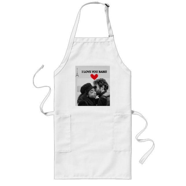 I Kärlek You Babe White Apron Långt Förkläde (Framsidan)