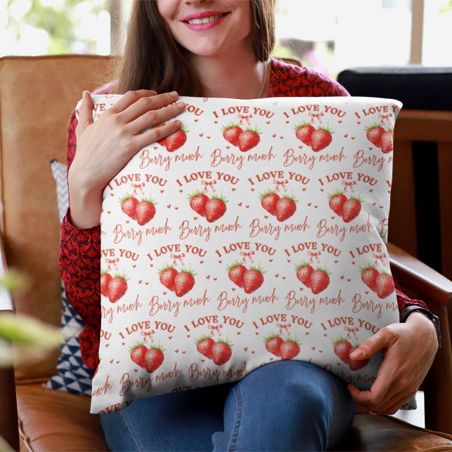 "I Kärlek You Berry Much" Red Strawberry Valentine Kudde ('I Love You Berry Much' Red Strawberry Valentine's Throw Pillow)