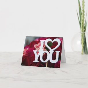I Kärlek You Block Text Heart på Röd ros Photo Helgkort