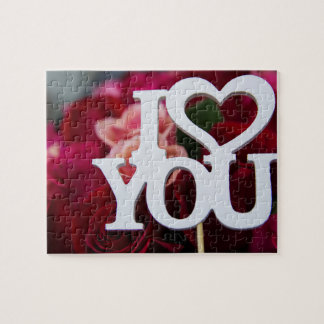 I Kärlek You | Block Text Heart på Röd ros Photo Pussel