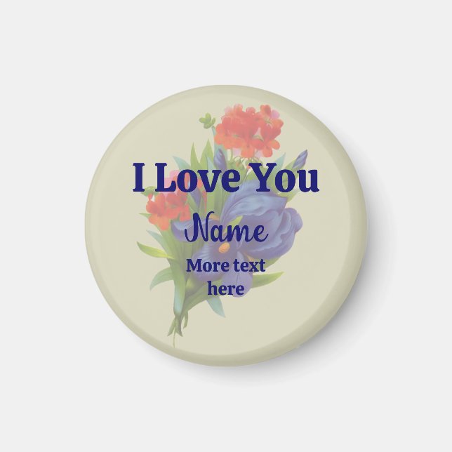 I Kärlek You Blue Iris Flower Bouquet Personlig Magnet (Framsidan)