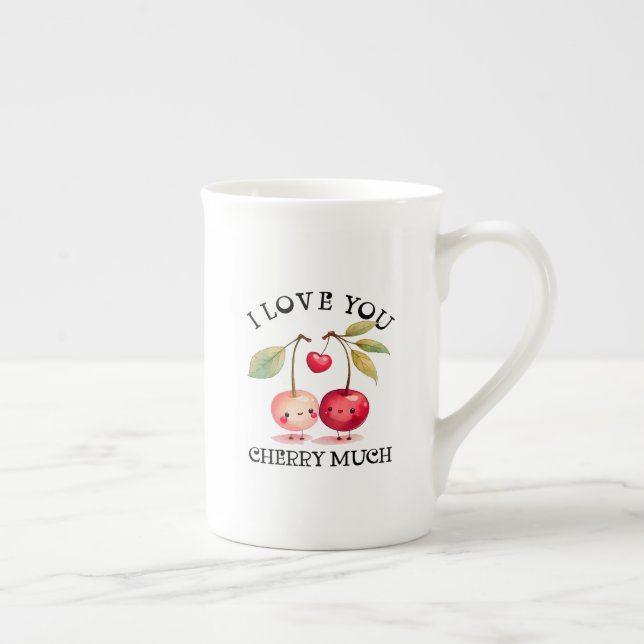 I Kärlek You Cherry Mycket Valentines day Benporslin Mugg (Höger)