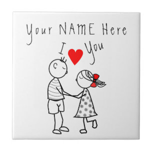 I Kärlek You - Cute Coupe - Anpassningsbar Text / Kakelplatta