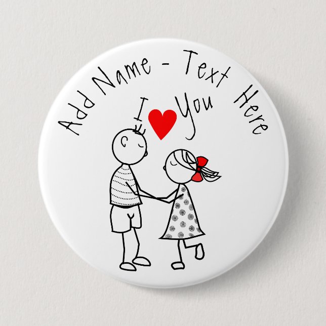 I Kärlek You - Cute Coupe - Anpassningsbar Text /  Knapp (Framsida)