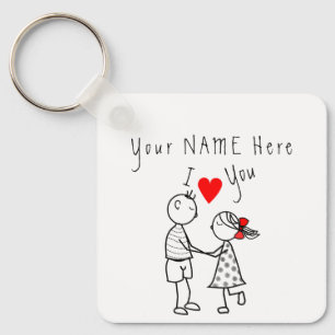 I Kärlek You - Cute Coupe - Anpassningsbar Text /  Nyckelring