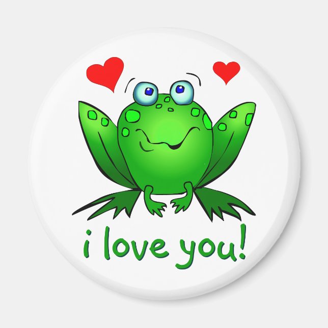 I Kärlek You Cute Grönt Tecknad Frog White Magnet (Framsidan)