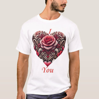 🌹 I Kärlek You - Elegant Ro Heart Design Design T Shirt