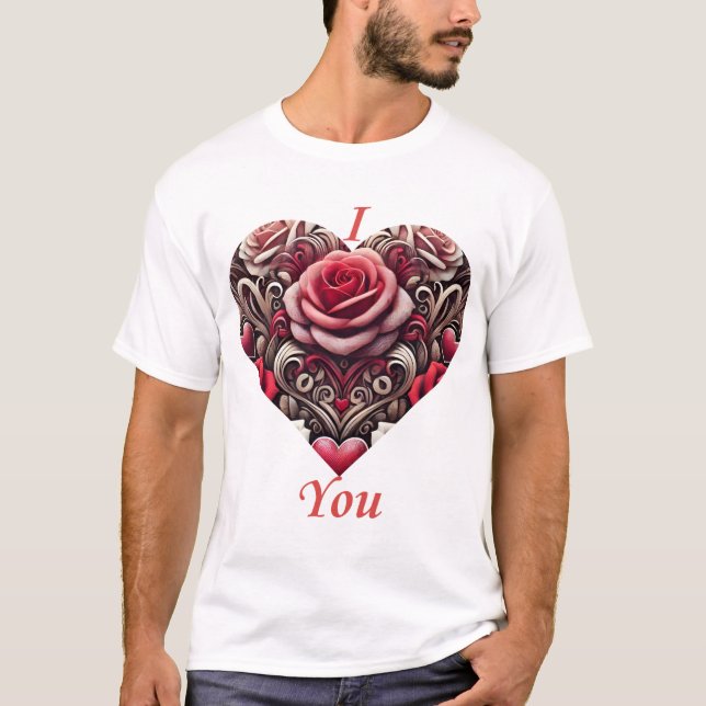 🌹 I Kärlek You - Elegant Ro Heart Design Design T Shirt (Framsida)