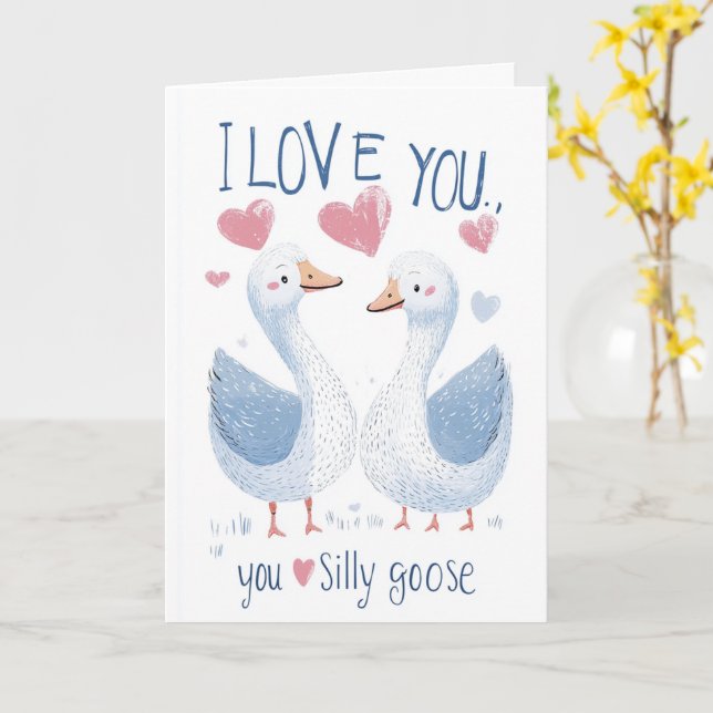I Kärlek You fånig Goose Valentines day Kort (Gul blomma)