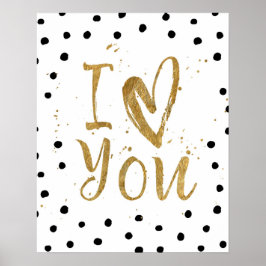 "I Kärlek You" Faux Guld Dot Decorative Heart Post Poster