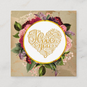 I Kärlek You Finare Golden Ornate Heart Fyrkantigt Visitkort