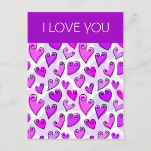I Kärlek You Girly Lila Heart Romantic Valentiness Helg Vykort