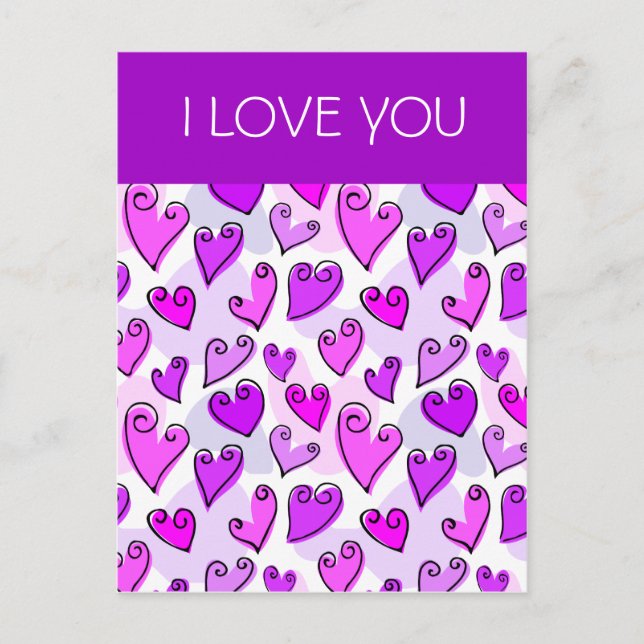 I Kärlek You Girly Lila Heart Romantic Valentiness Helg Vykort (Framsida)
